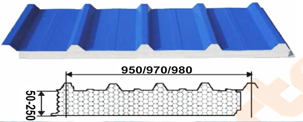 Fireproof Rockwool/EPS Insulated Steel Roof/Wall Sandwich Panels for Steel Buildings